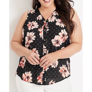 Maurices Black Madison Floral Button Down Tank Top